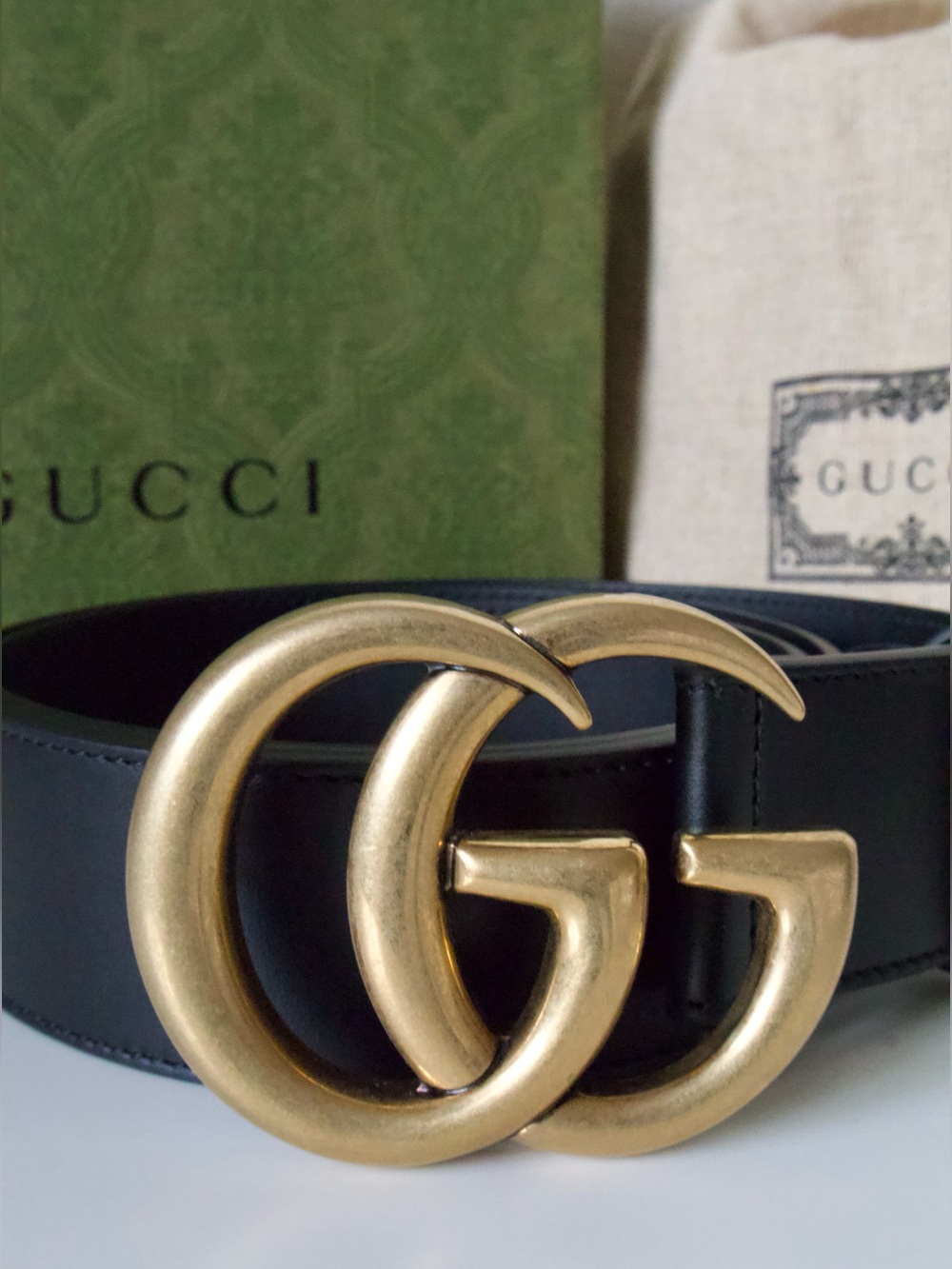 Gucci Gold GG Marmont Wide Leather Belt W85